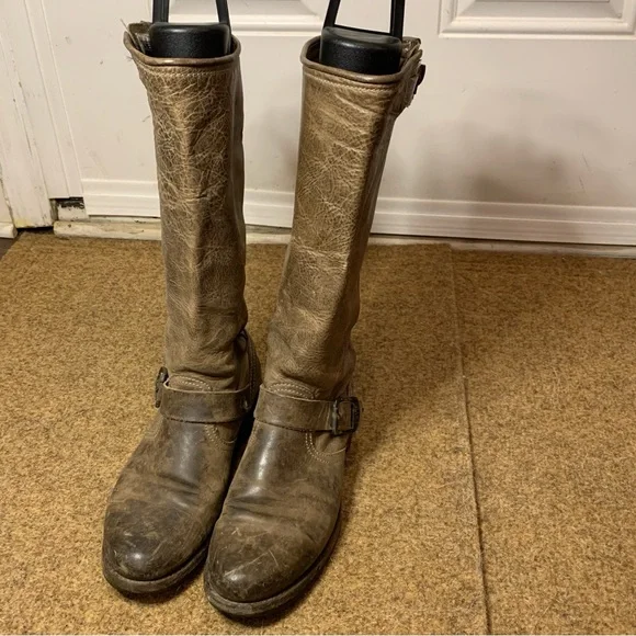 Frye Veronica Slouch Boot Riding Moto Leather Buckled Boots Sz 9 Retail $358.00 - Picture 2 of 7